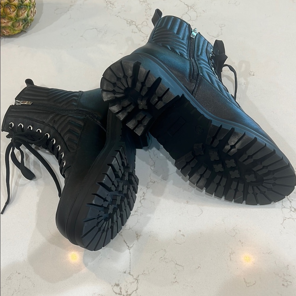 Marc Fisher Black Quilted Combat Boots - Picture 3 of 4